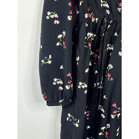 Loft Black Floral Long Sleeve Mini Dress Small Women’s Boho Casual Work - Picture 15 of 16